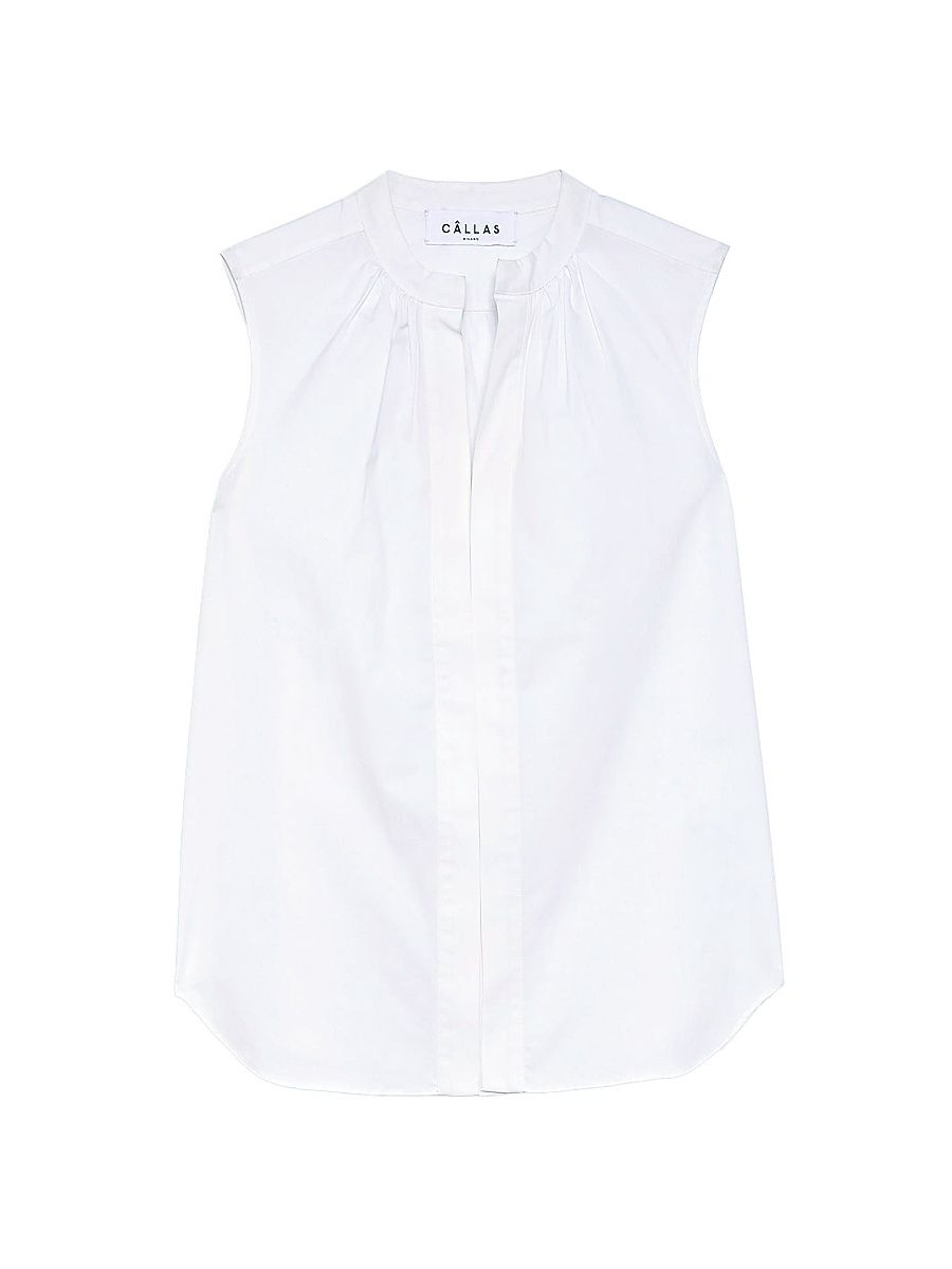 Women's Olympia Sleeveless Poplin Top - White - Size 12