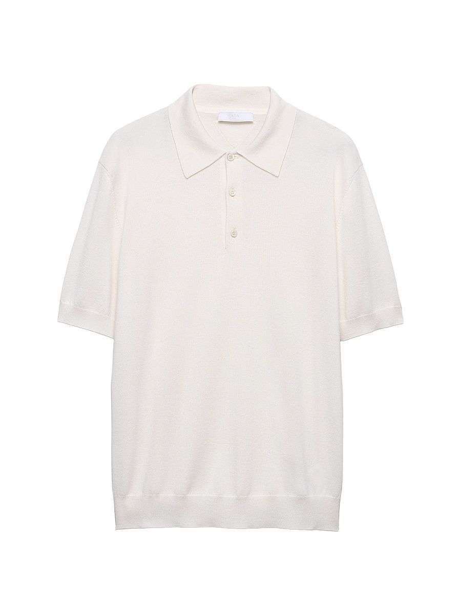 Prada Men's Cashmere and Silk Polo Shirt - White - Size 46