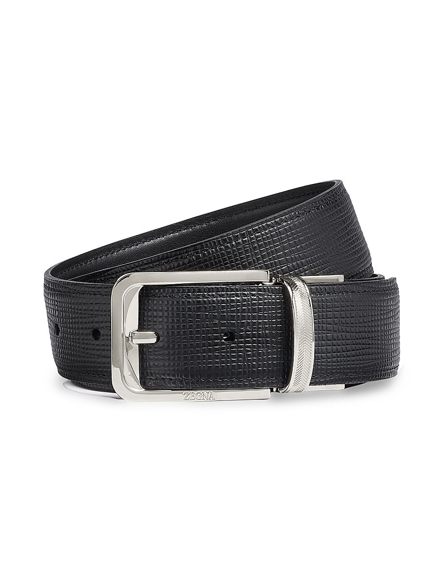Men's Paglia Engraved Leather and Reversible Belt - Black - Size 42