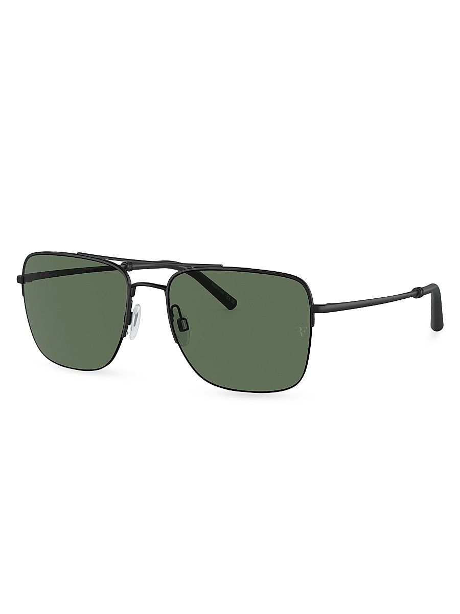 Men's R-2 56MM Aviator Sunglasses - Matte Black Green