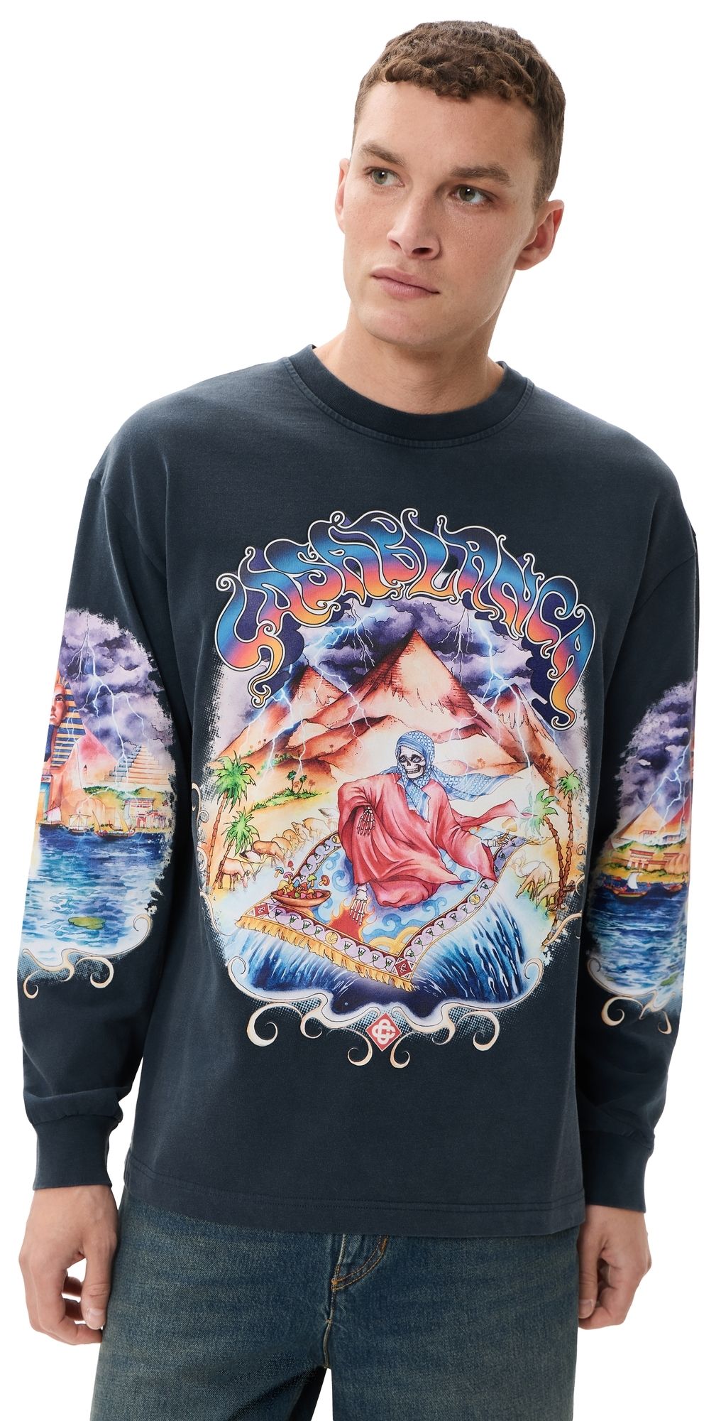 Casablanca Eveil Ancestral Washed Long Sleeve Tee Washed Dark Navy M