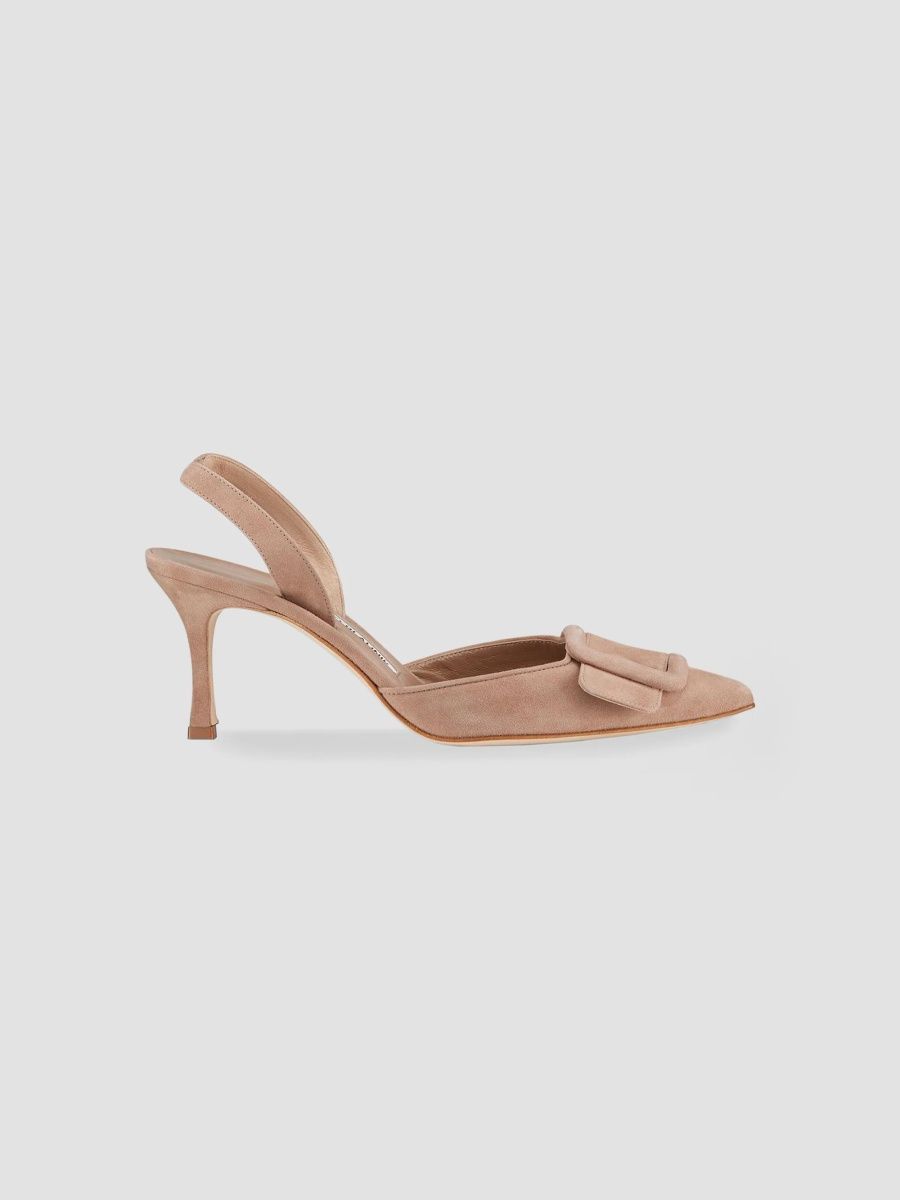 Manolo Blahnik Women's Maysli 70MM Suede Slingback Pumps - Dark Beige - Size 9