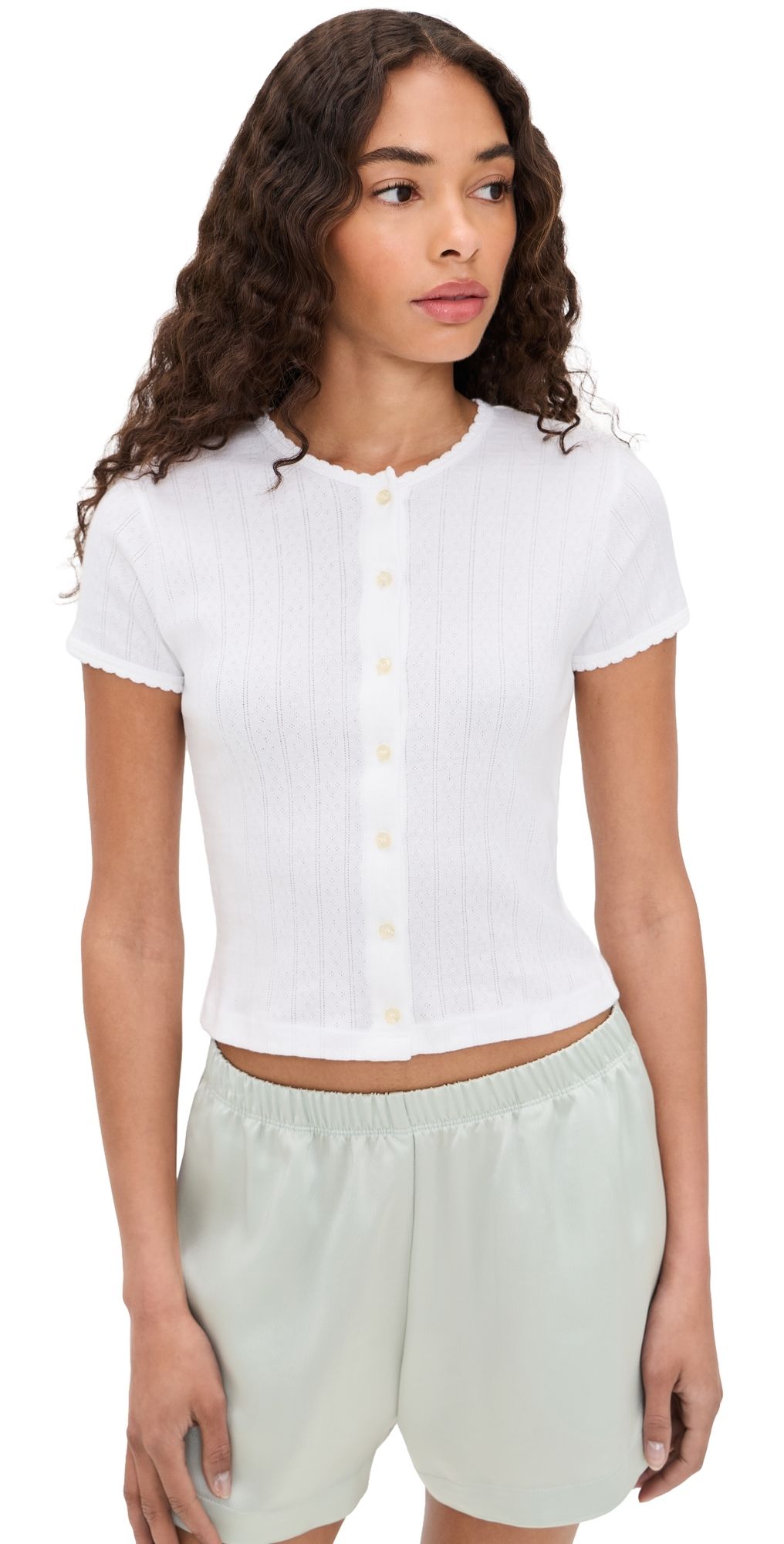 Leset Pointelle Cardigan White L