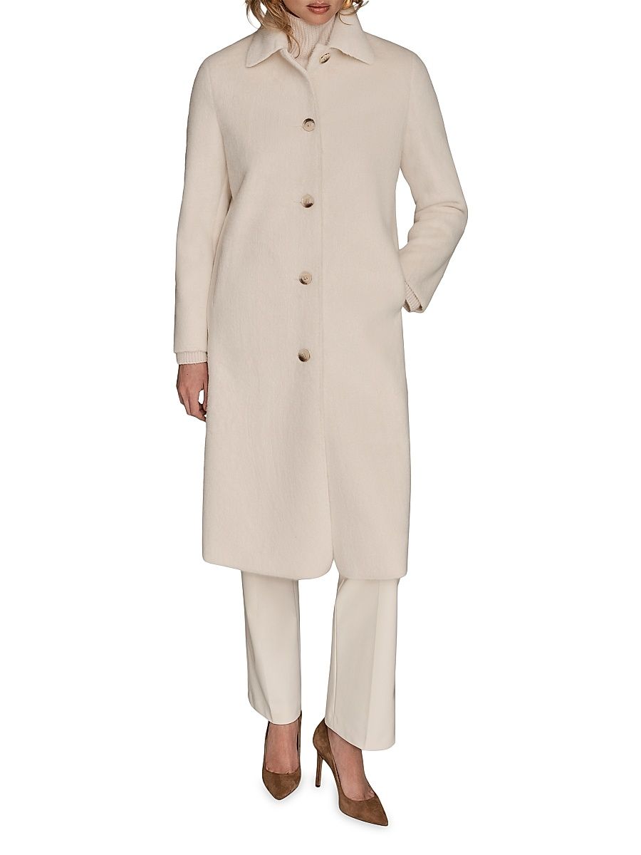 Women's Faux-Fur Single-Breasted Coat - Ivory - Size XL