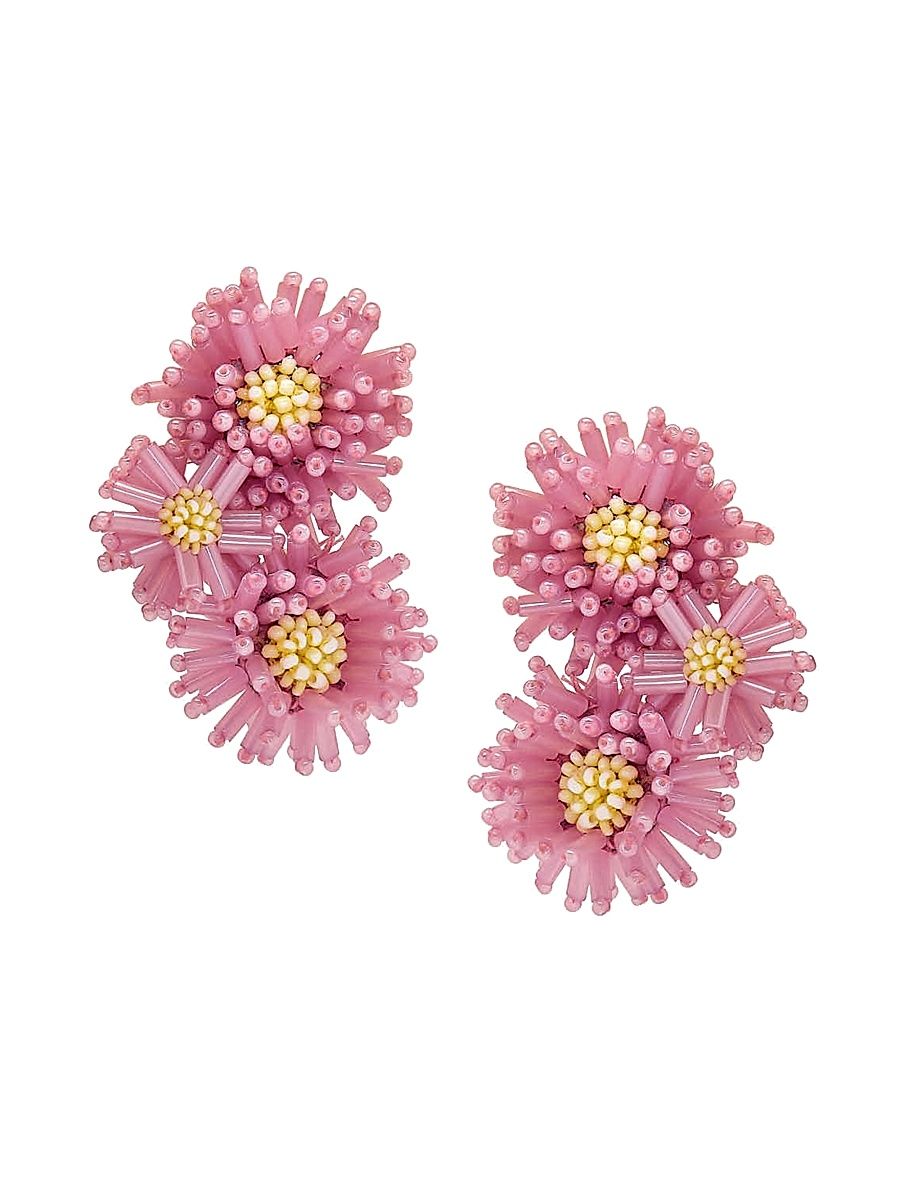 Women's Pompom Flower 24K-Gold-Plated & Glass Bead Stud Earrings - Lily