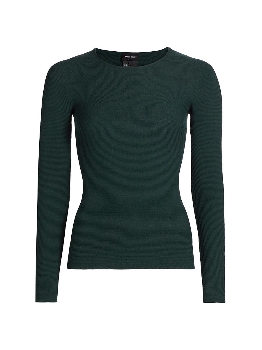 Women's Rib-Knit Jersey Long-Sleeve T-Shirt - Emerald - Size 2