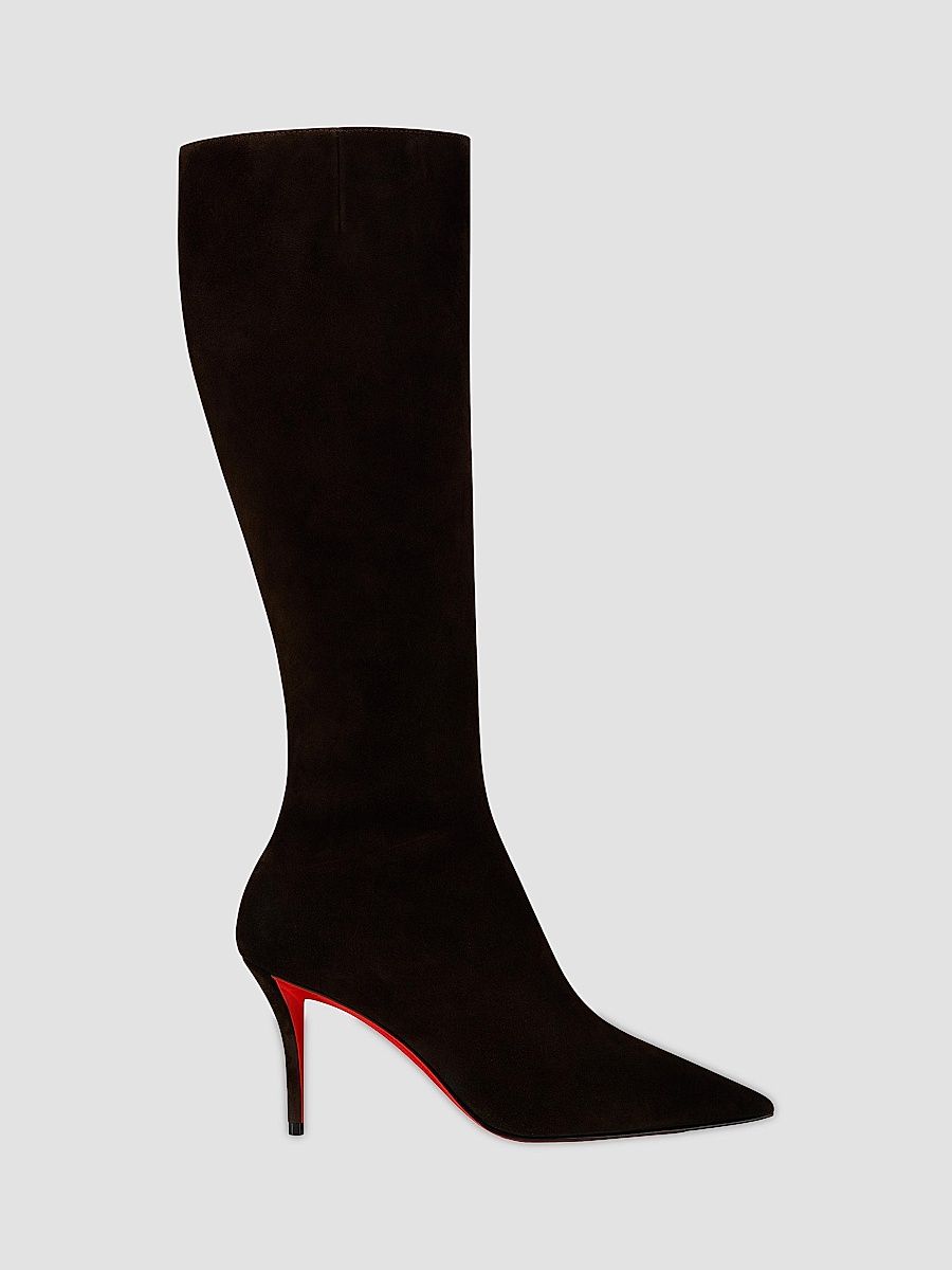 Christian Louboutin Women's Miss Z Botta 80MM Veau Velours Calf Knee High Boots - Cafe - Size 12