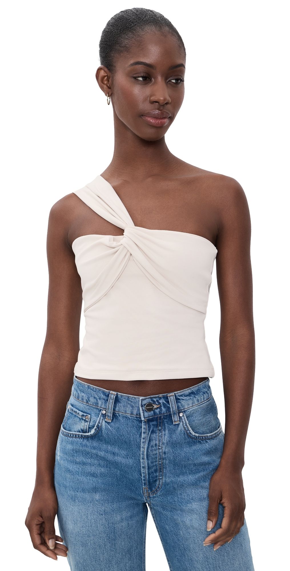 Susana Monaco Twisted Asymmetrical Blouse Blanched Almond XS