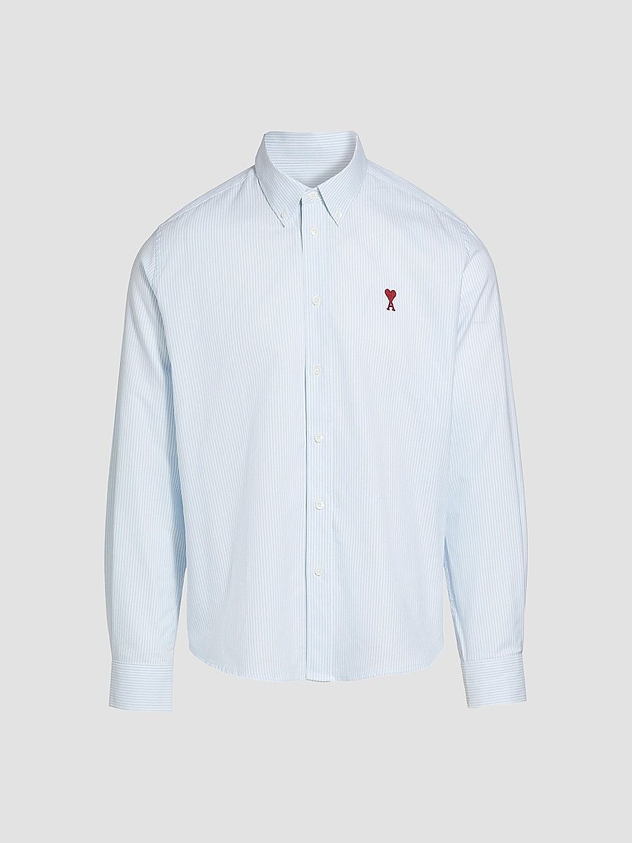 AMI Paris Men's Classic Stripped Oxford Shirt - Sky Blue White - Size XXL