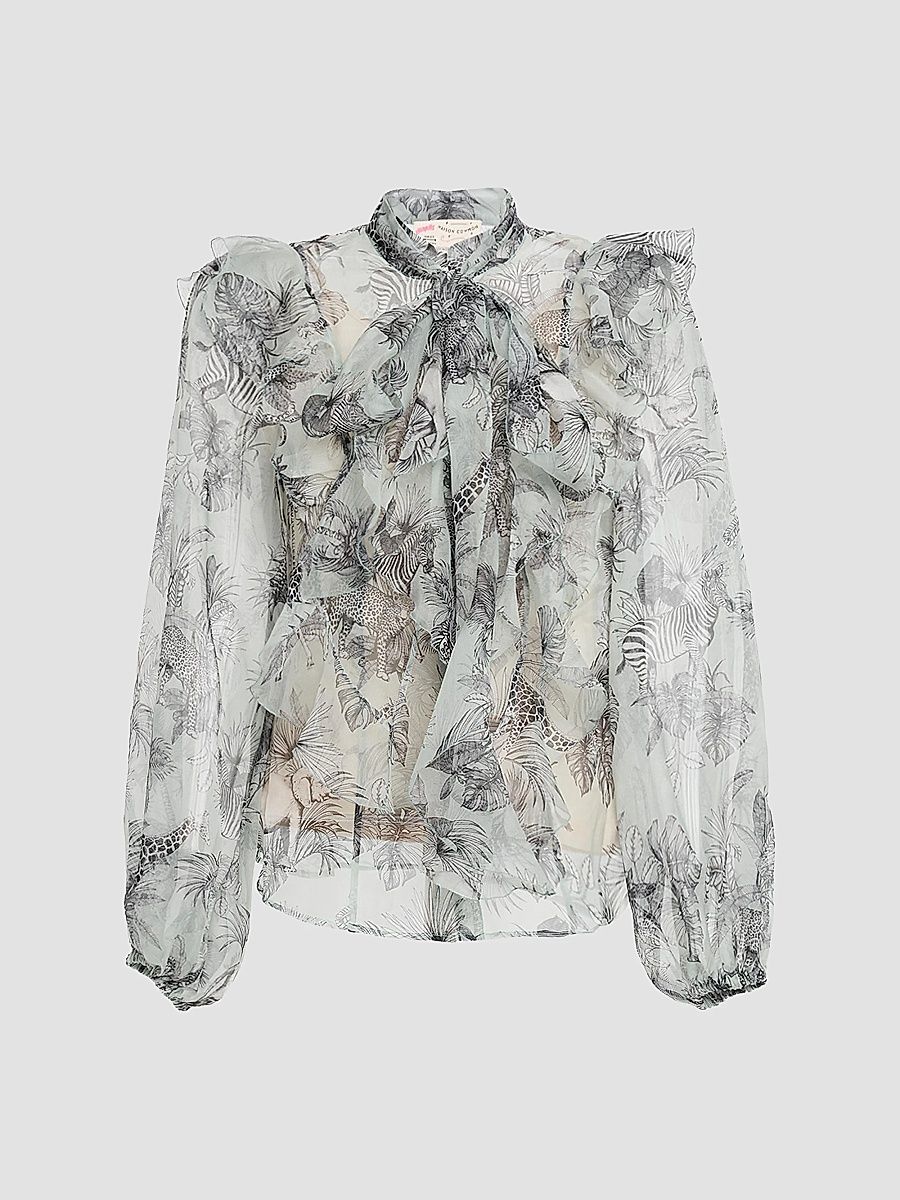 Maison Common Women's Floral Silk Organza Blouse - Green Multi - Size 8