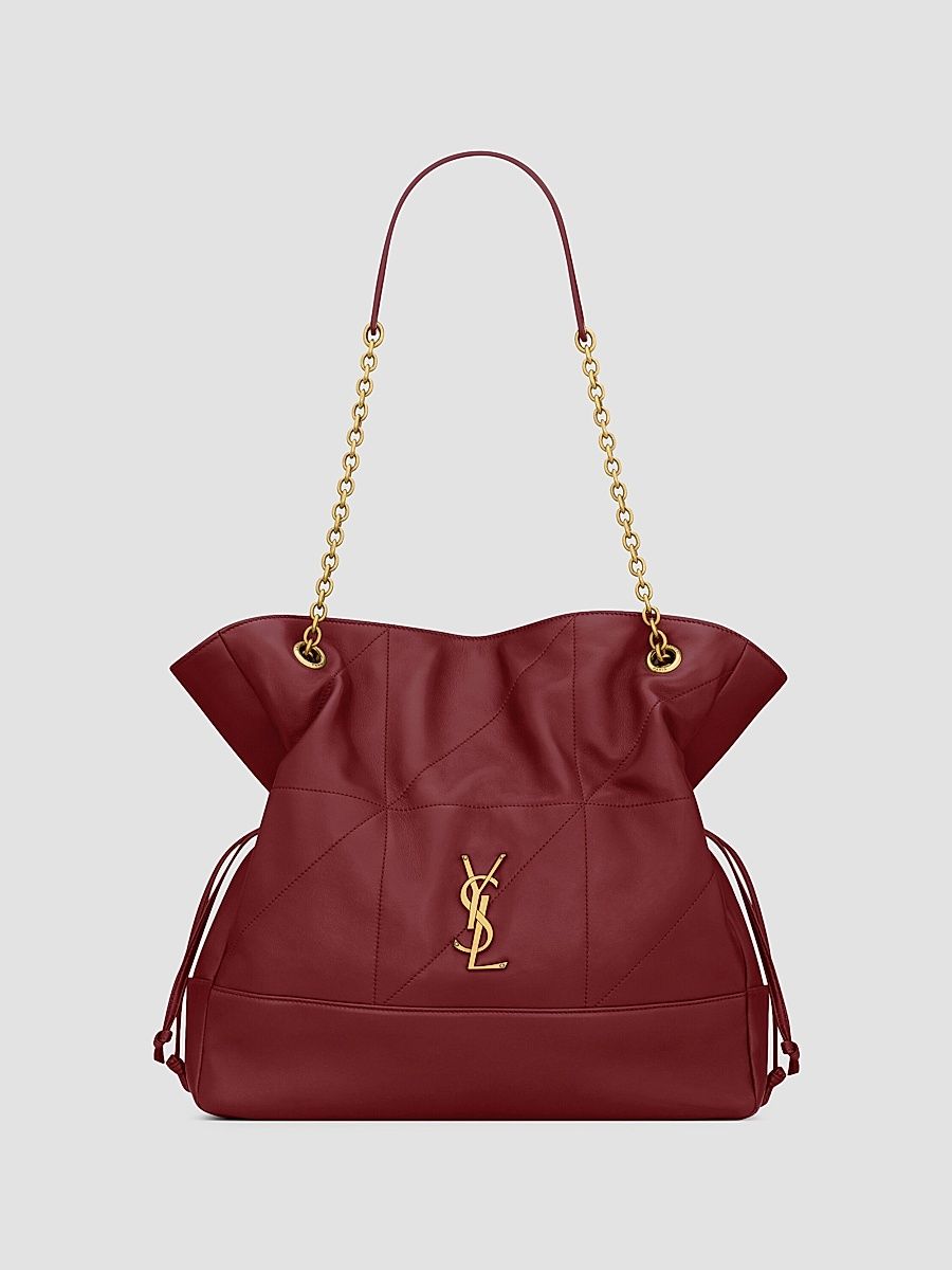 Saint Laurent Women's Jamie Shopping Tote Bag in Lambskin - Rouge Merlot