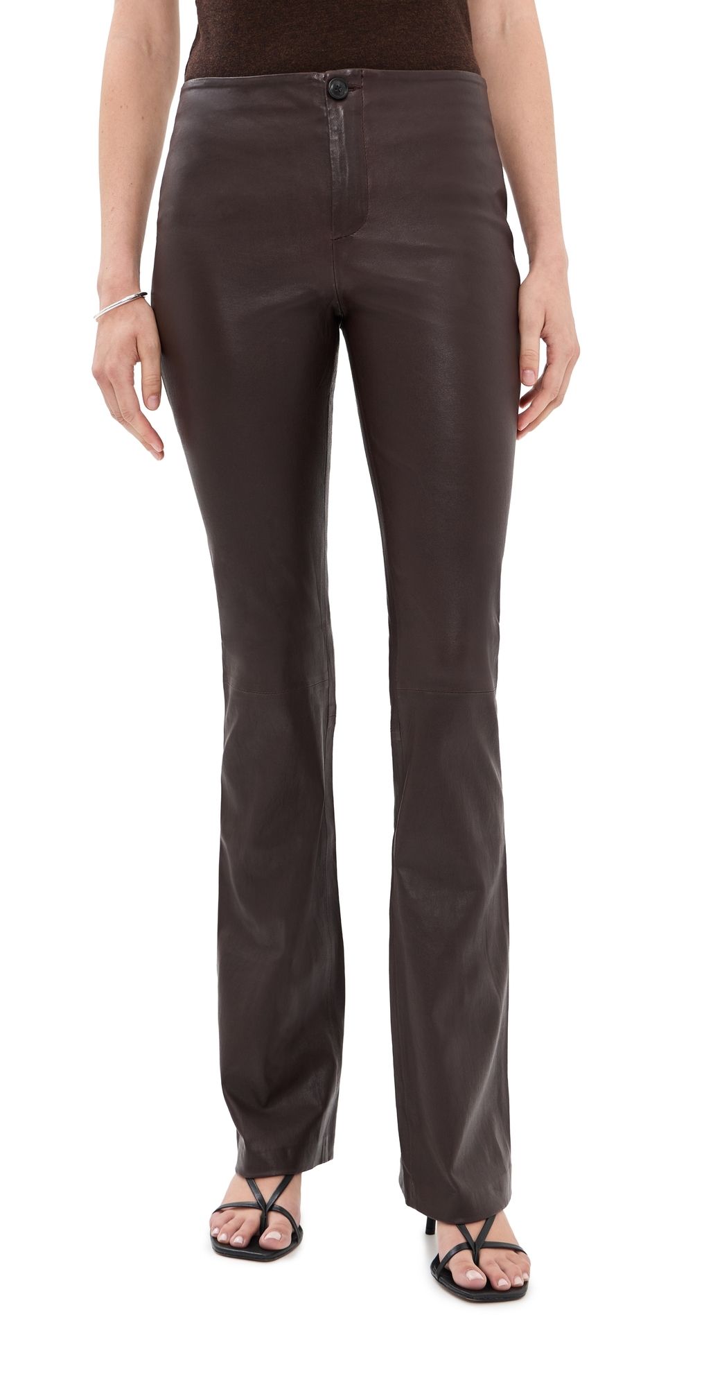 SPRWMN Gia Lambskin Leather Micro Flare Pants Cafe XS