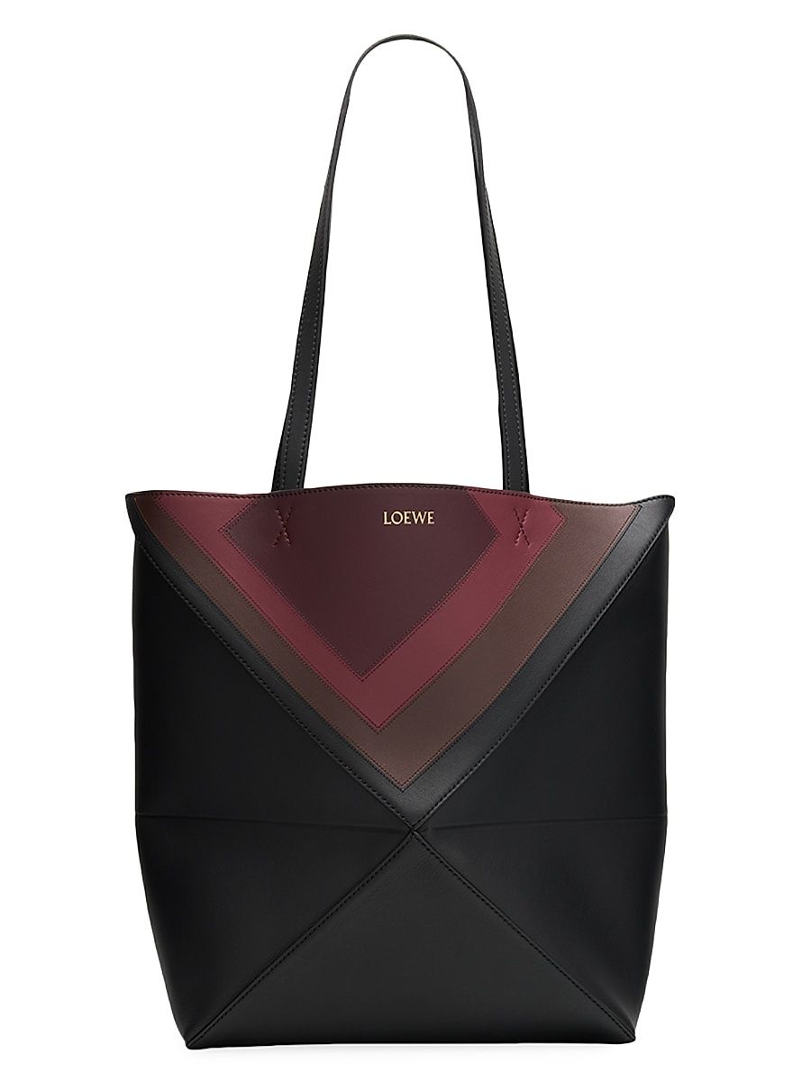 Women's LOEWE x Albers Medium Puzzle Fold Leather Tote Bag - Metallic Black