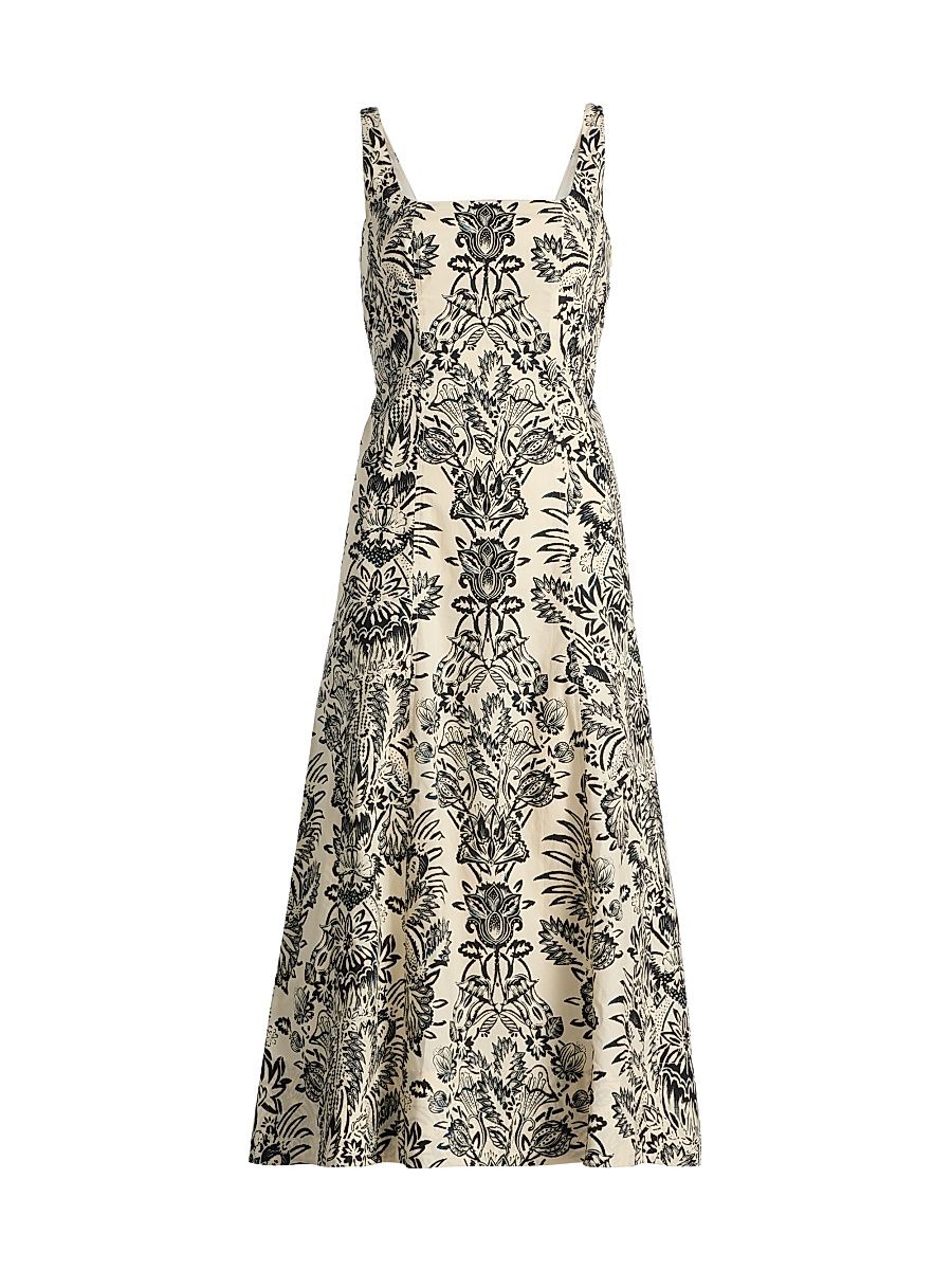 Women's Natali Printed Cotton Midi-Dress - Ivory Flora - Size 16