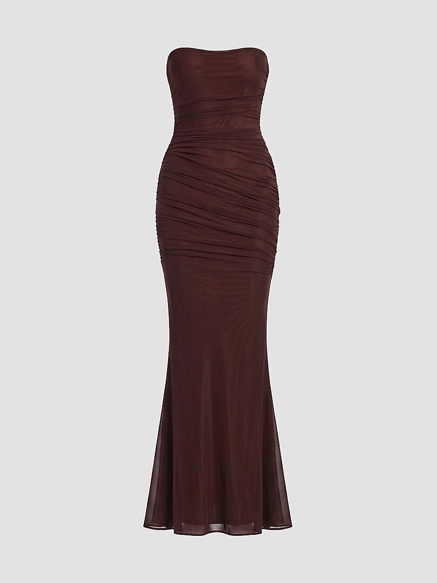 Women's Isadore Mesh Trumpet Maxi Dress - Walnut - Size XL