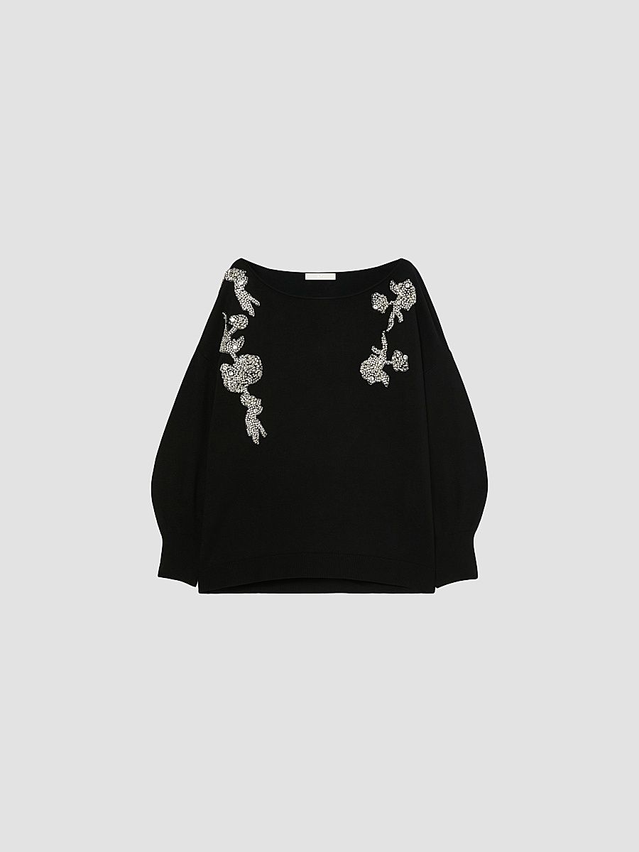 Women's Embroidered Viscose Sweater - Black - Size XL