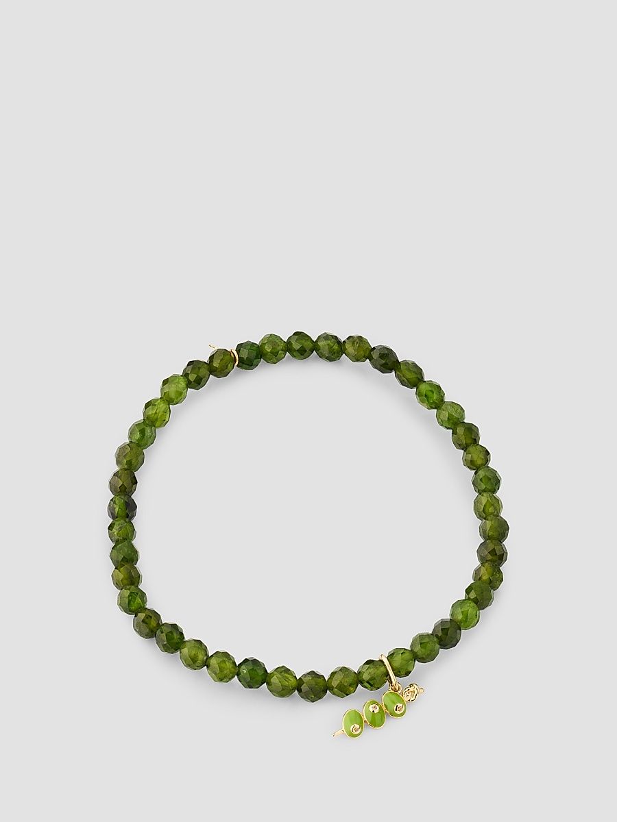 Women's 14K Yellow Gold, Green Chrome Diopside & Orange Sapphire Beaded Stretch Bracelet - Green