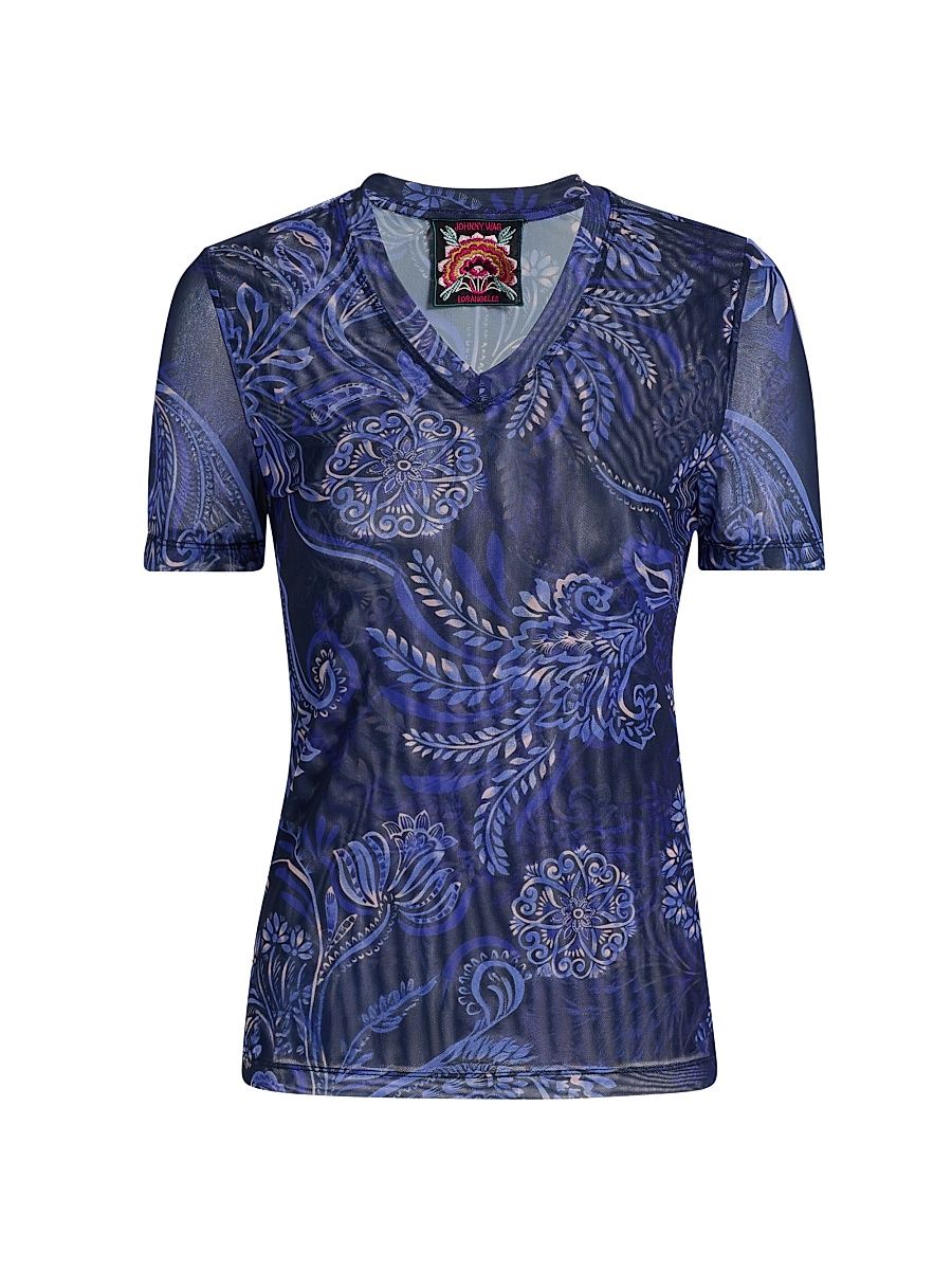 Women's Miko Floral Mesh V-Neck T-Shirt - Miko - Size Medium