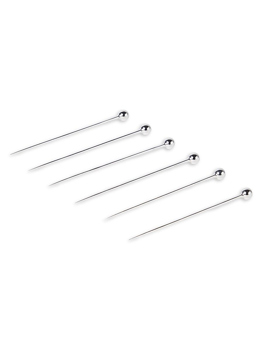 Set of Six Silver Plated Steel Cocktail Picks - Light Grey