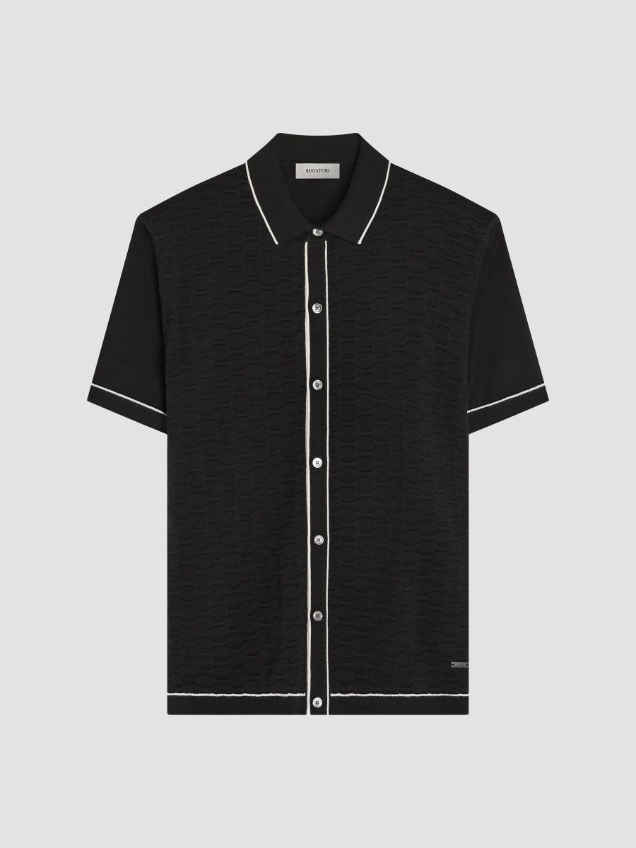 Bugatchi Men's Cotton-Blend Short-Sleeve Button-Down Shirt - Black - Size XXL