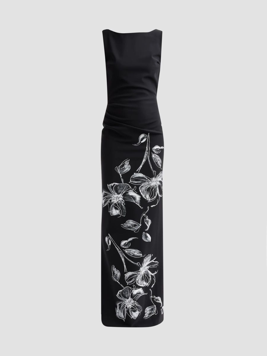 Chiara Boni La Petite Robe Women's Ajour Floral Mermaid Gown - Black White Print - Size 16
