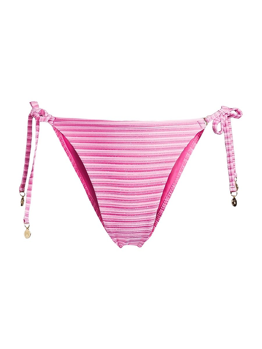 Women's Stripe String Bikini Bottom - Pink Multi - Size Large
