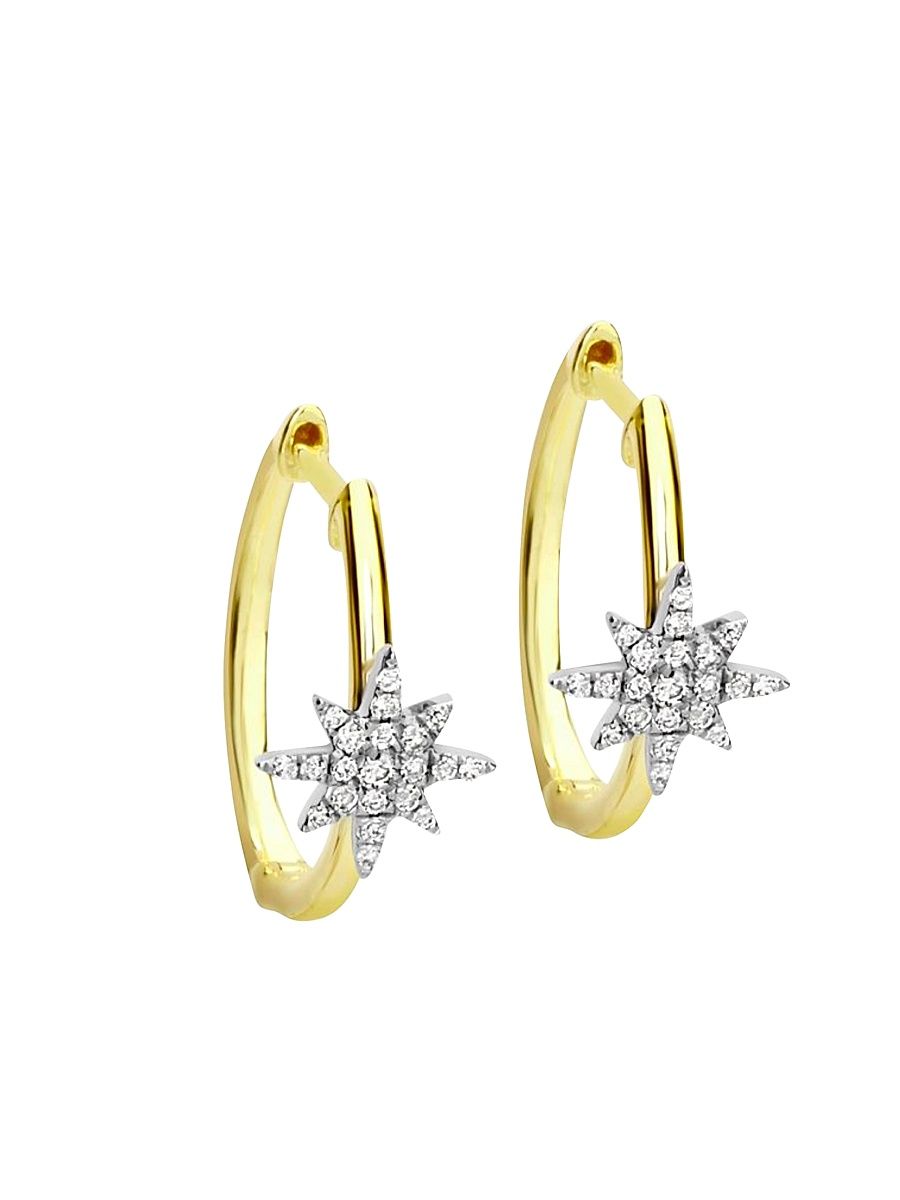 Women's 14K Yellow Gold & Diamond Starburst Hoop Earrings - Yellow Gold