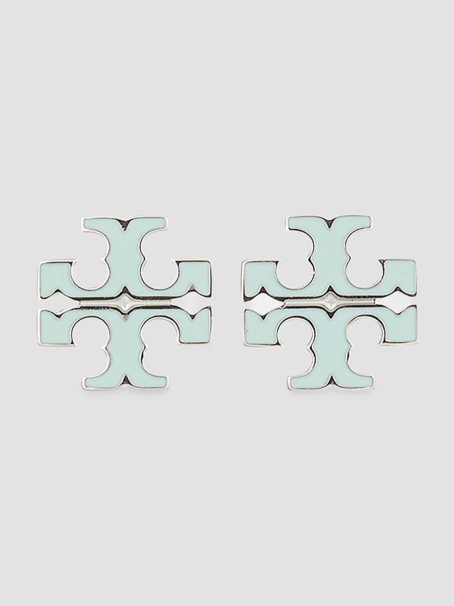Women's Small Icon Enamel Stud Earrings - Tory Silver Mint