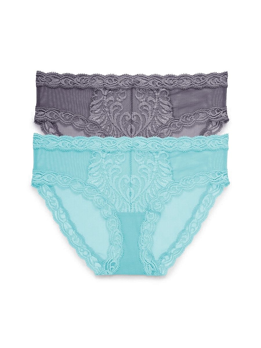 Women's Feathers Lace Hipster 2-Pack - Nickel Bright Teal - Size Large