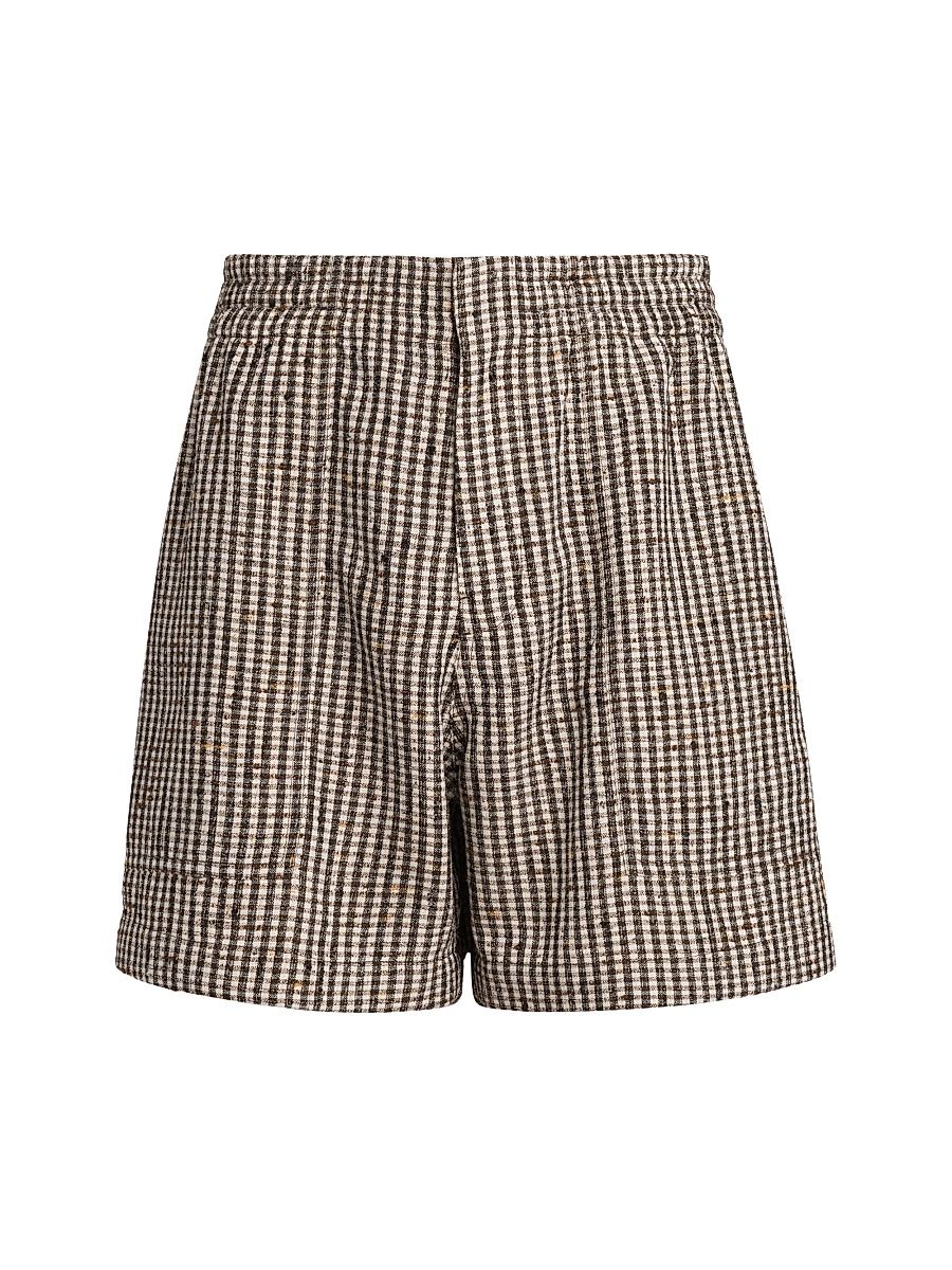 Men's Knotted Viscose Mini Check Shorts - Talc Brown Black - Size Large