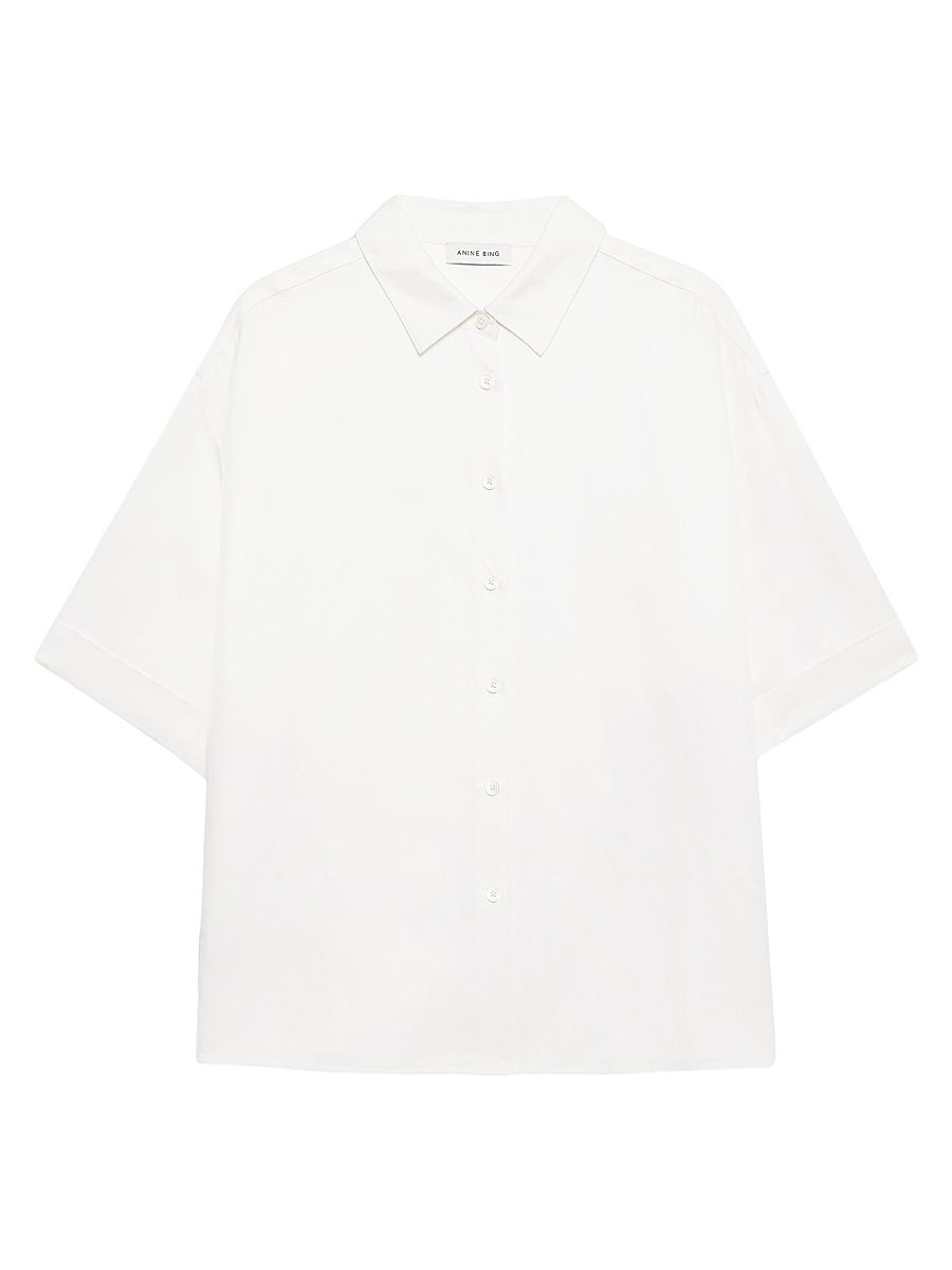 Women's Coco Linen-Blend Boxy-Fit Shirt - Ivory - Size XS