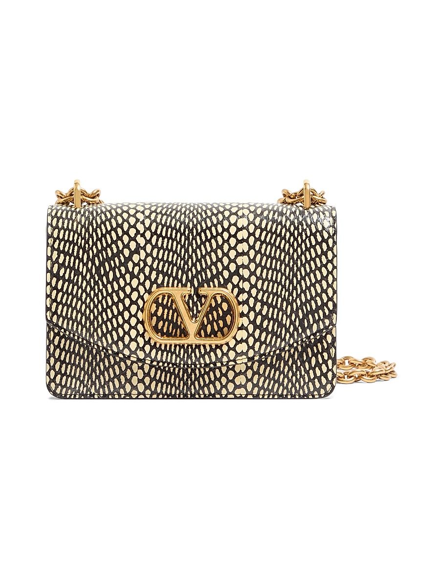 Women's Vain Elaphe Leather Shoulder Bag with Cobra Print - Black Multicolor