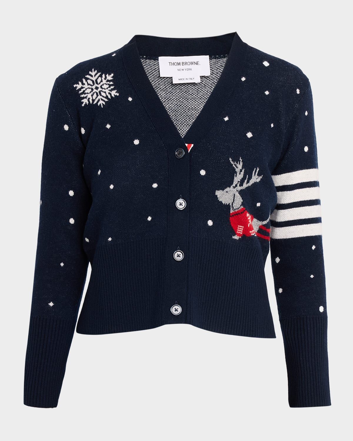 4-Bar Wool Hector Reindeer V-Neck Cardigan