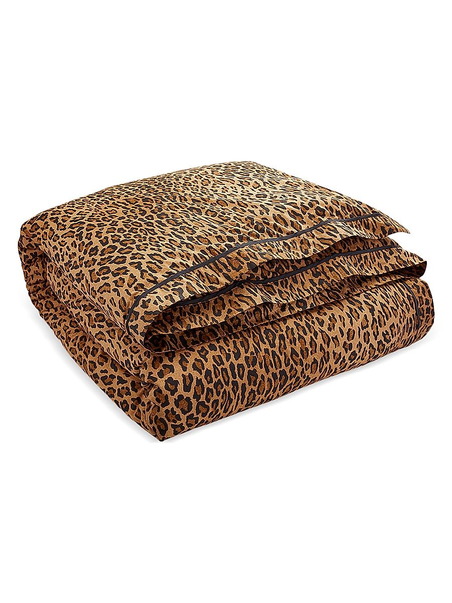 Montgomery Leopard-Print Cotton Comforter - Tan - Size King