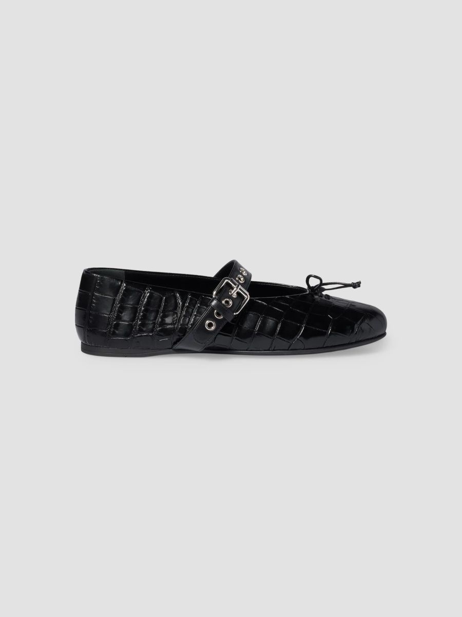 Miu Miu Women's Croco-Print Leather Ballerinas - Black - Size 11