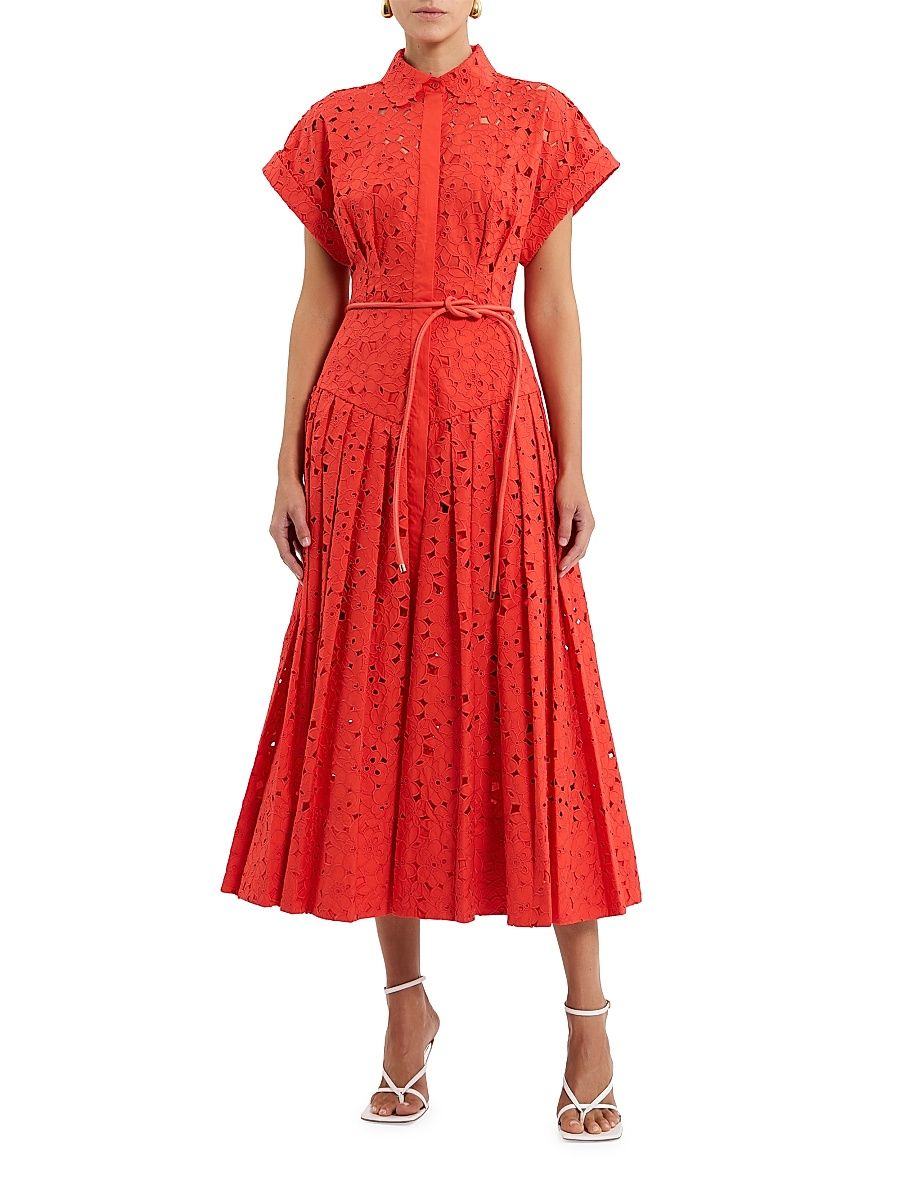 Women's Blaire Guipure Lace Midi-Shirtdress - Orange - Size 8