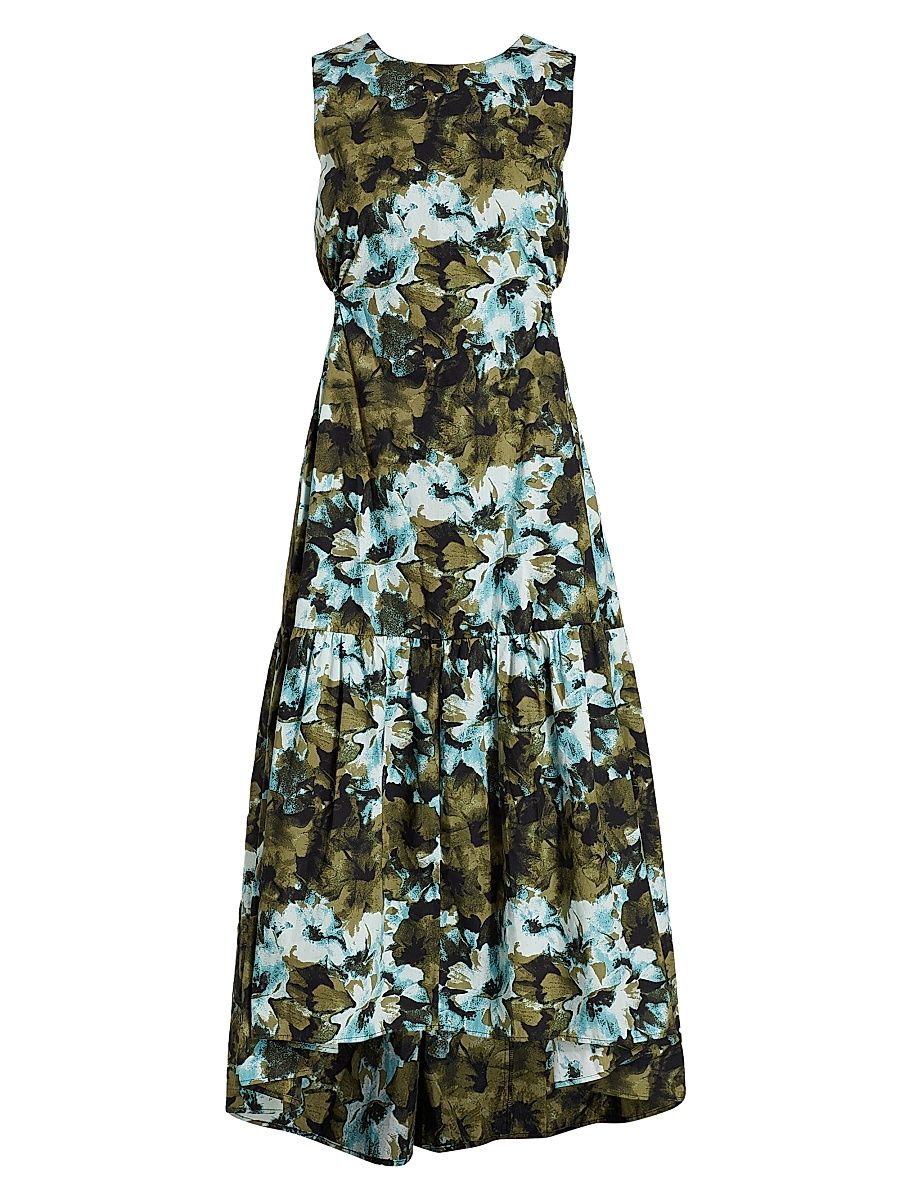 Women's Blishagz Cut-Out Tiered Dress - Artistic Blue Flower - Size 8