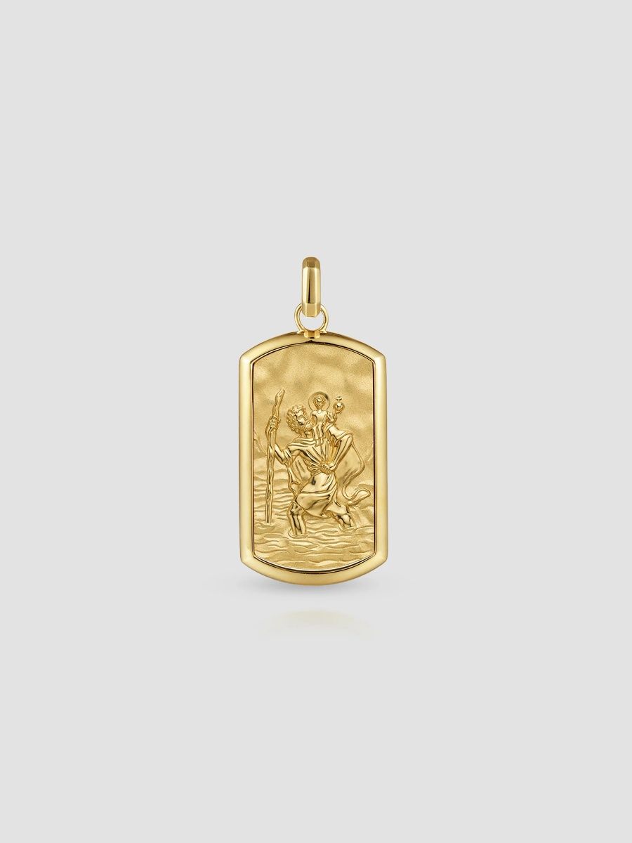 Gabriel & Co Men's Modern Relics 14K Yellow Gold St. Christopher Dog Tag Pendant - Gold