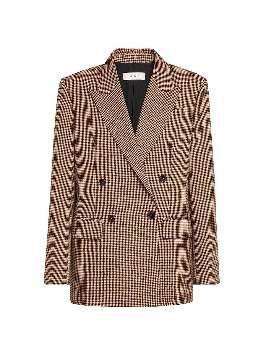 Women's Calla Checked Wool Tailored Jacket - Brown Pattern - Size 12