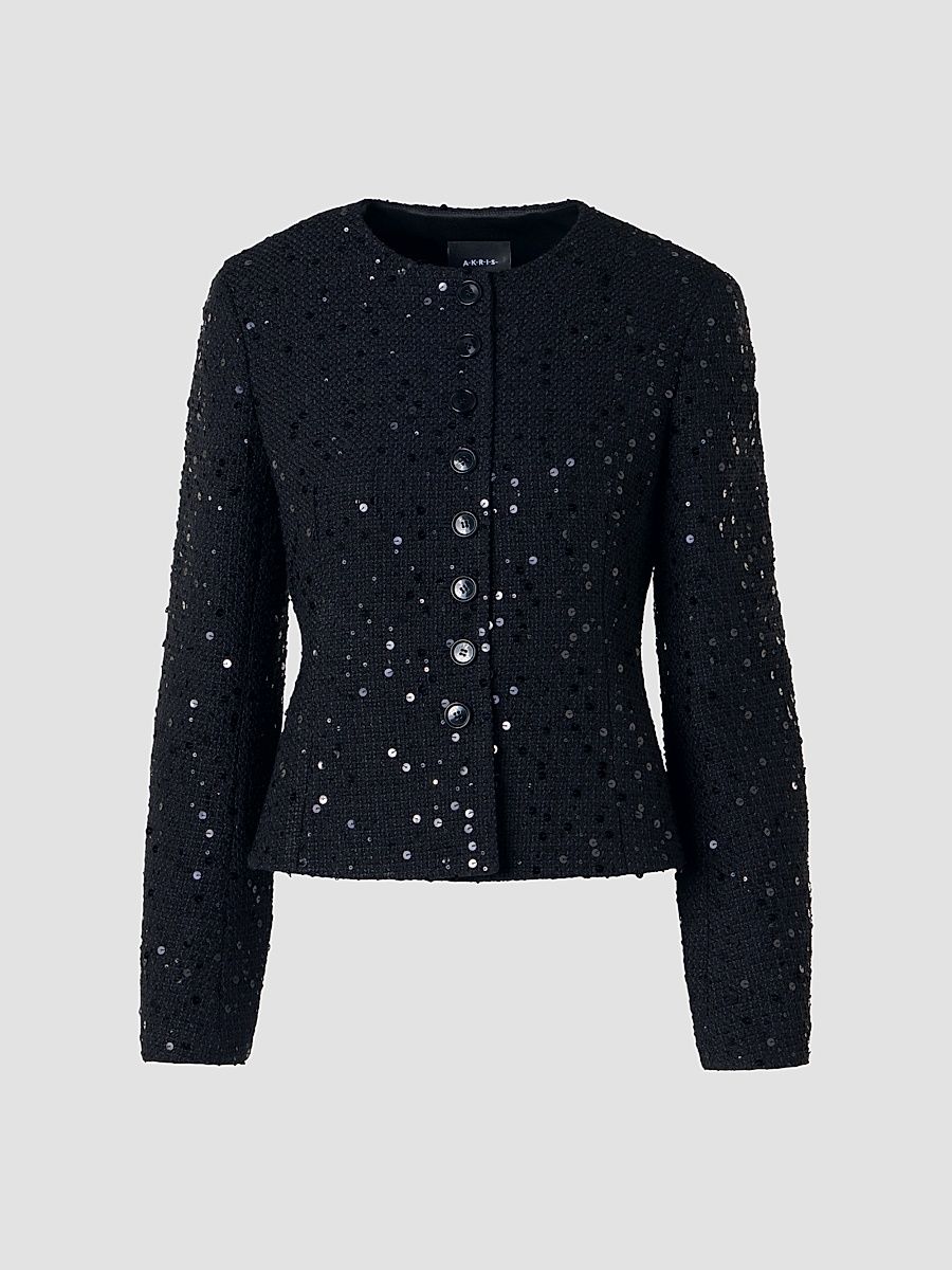 Women's Kelis Embellished-Tweed Fitted Jacket - Black - Size 16