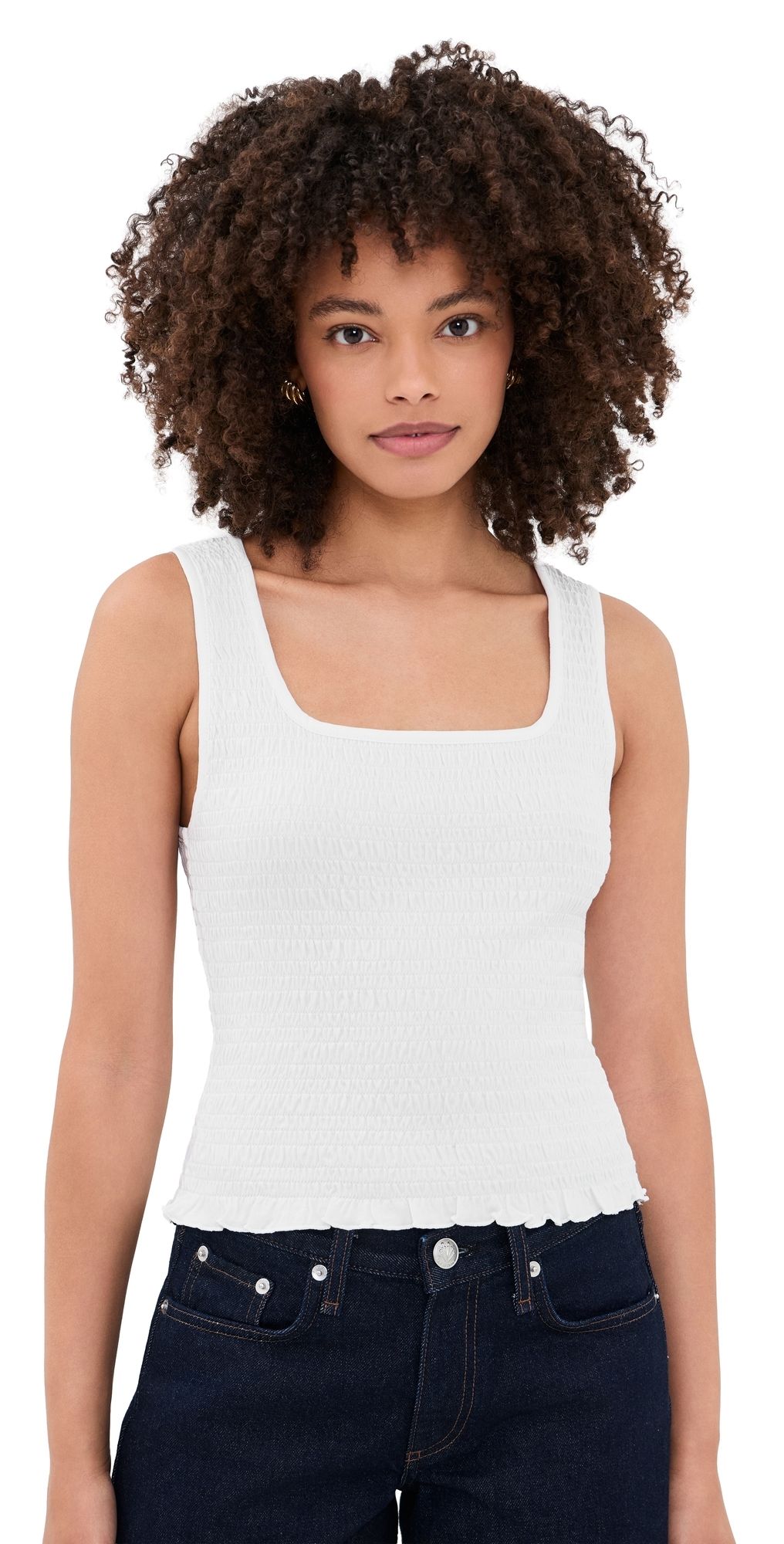 Madewell Scoop Neck Smocked Tank White XL