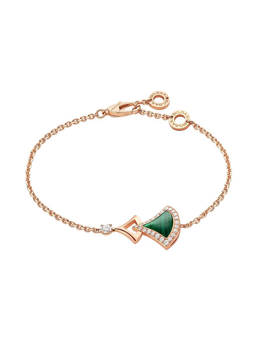 Women's Divas' Dream 18K Rose Gold, Malachite, & Diamond Bracelet - Malachite - Size Small
