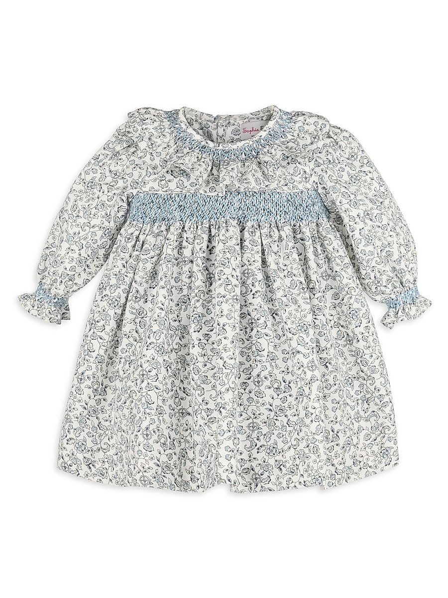Baby Girl's Floral Cotton Long-Sleeve Dress - Blue - Size 24 Months