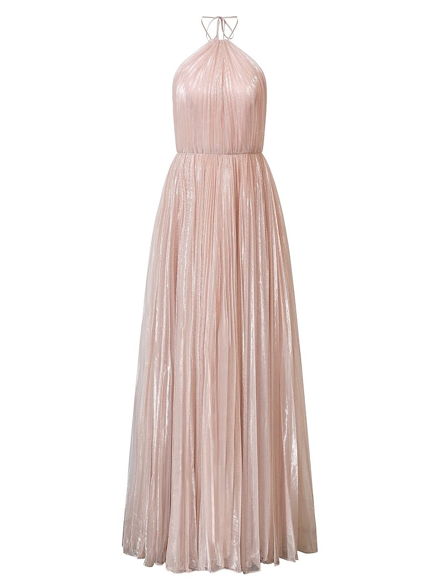 Women's Marisol Plissé Lurex Halterneck Gown - Quartz - Size 16