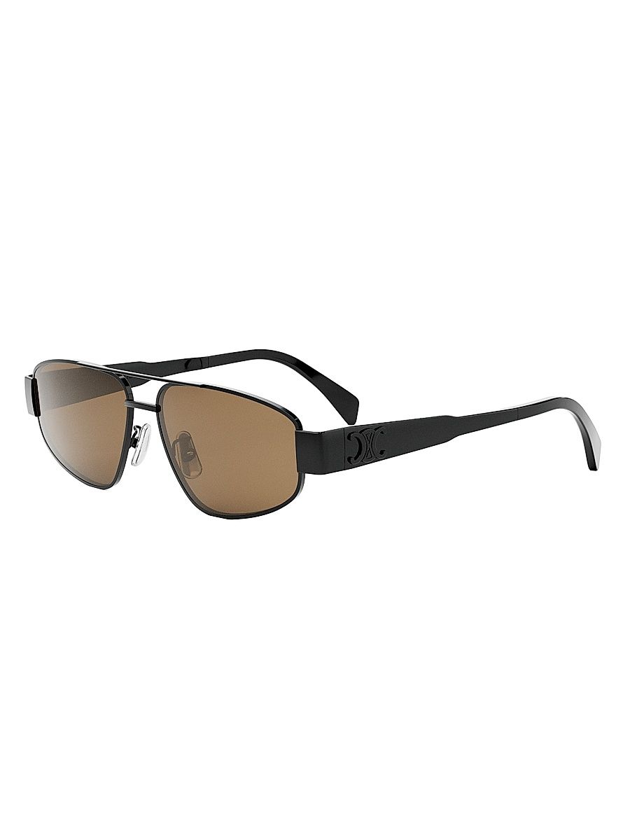 Women's Metal Triomphe 57MM Pilot Sunglasses - Shiny Black Brown