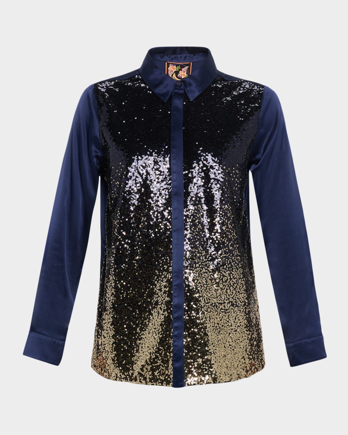 Selya Button-Down Ombre Sequin Shirt