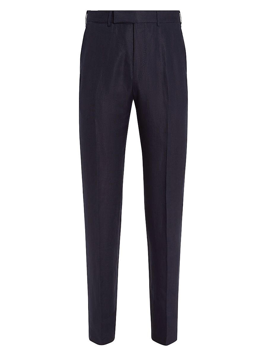 Men's Oasi Lino Flower Flat Front Pants - Navy Blue - Size 48