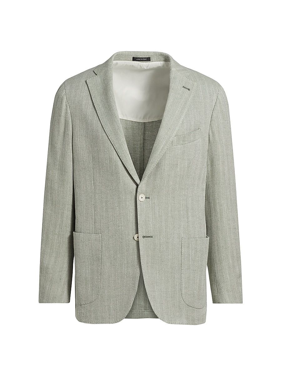 Men's COLLECTION Solid Herringbone Jacket - Green - Size 50