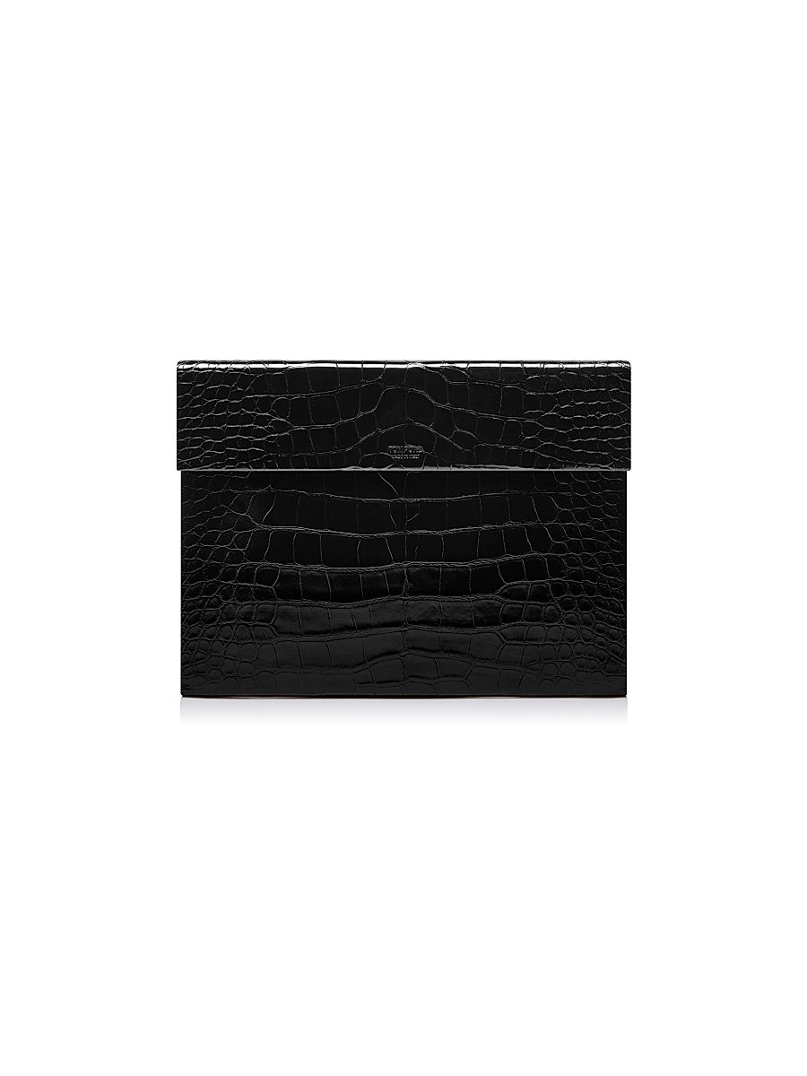 Men's Croc-Embossed Leather Portfolio - Ruby Red