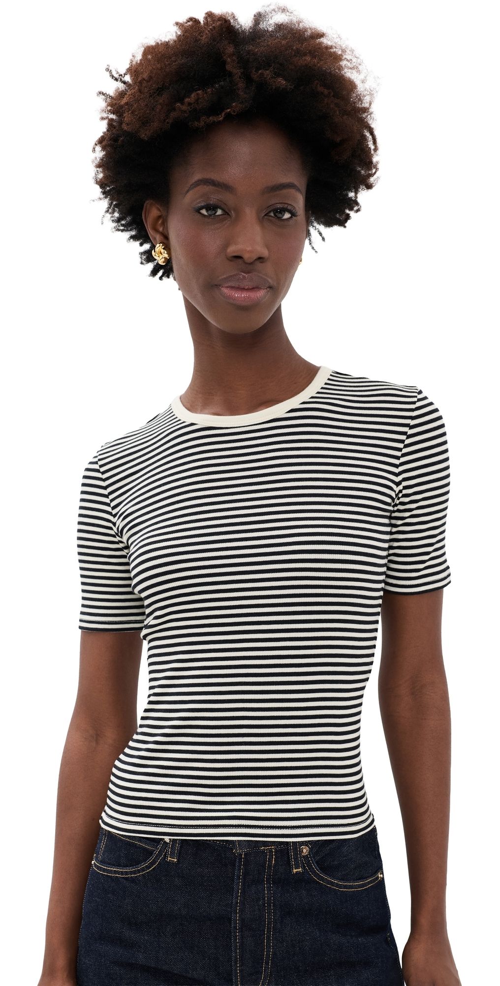 FRAME The Fine Rib Crew Tee Cream Multi L